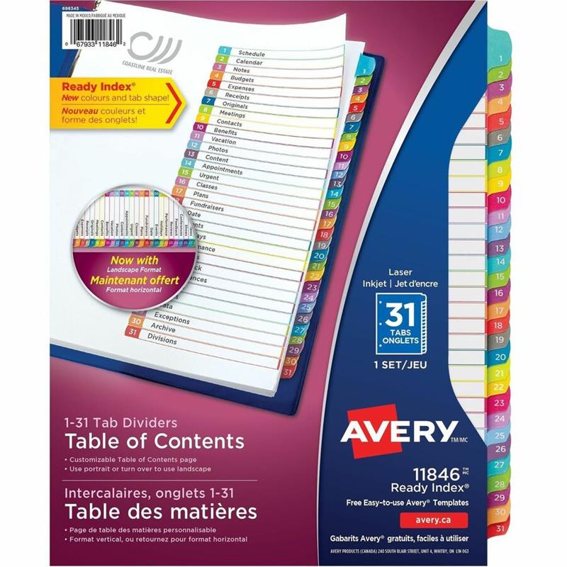 Image Ready Index® Customizable Table of Contents Dividers